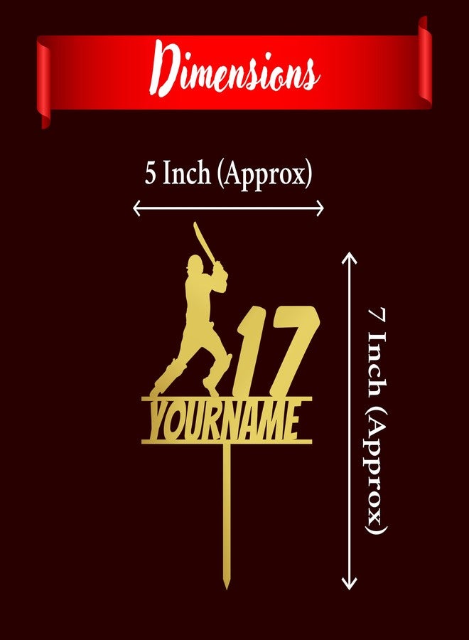 Yellow Nuts Personalised Cricket Cake Topper For Birthday Acrylic Golden Sports Theme Boys Mens Girls Wedding Anniversary Props Cake Decor Decoration (Style 2) - Image 3